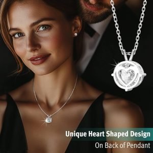 Moissanite Necklace for Women – Moissanite Pendant for Women, Solitaire Necklace, Lab Created, Sterling Silver, Heart Shaped Back, Round, 1-3 Carat