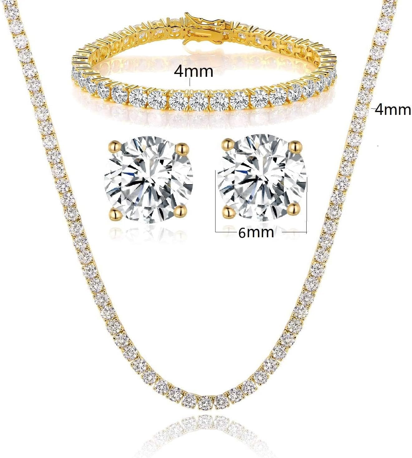 Gemsme 18K Yellow Gold/White Gold Plated Wedding Jewelry Set Tennis Necklace/Bracelet/Earrings Sets Pack of 3 - Image 2