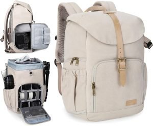 BAGSMART Camera Backpack, DSLR Camera Bag Backpacks for Photographers, Waterproof Anti-Theft Photography Backpack with 15 Inch Laptop Compartment & Tripod Holder, Ivory White