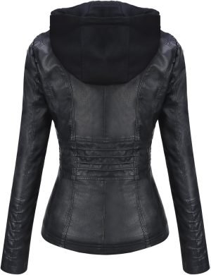 Tanming Womens Faux Leather Jacket Hooded Moto Biker Coat Outerwear Fall Fashion Outfits W...