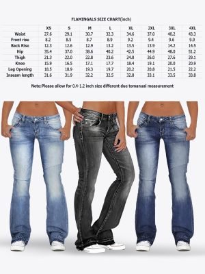 Flamingals Straight Leg Jeans for Women Low Rise Flamingo Stretch Jeans Skinny Wide Leg Denim Pants