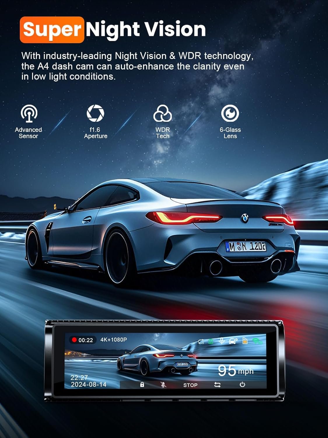 4K Dash Cam Front and Rear, Built-in 5G WiFi GPS, 64GB Card Included, 3.59'' IPS Screen Dash Camera for Cars, Dual Dashcam with G-Sensor, Loop Recording, WDR, Night Vision, 24H Parking Monitor - Image 7