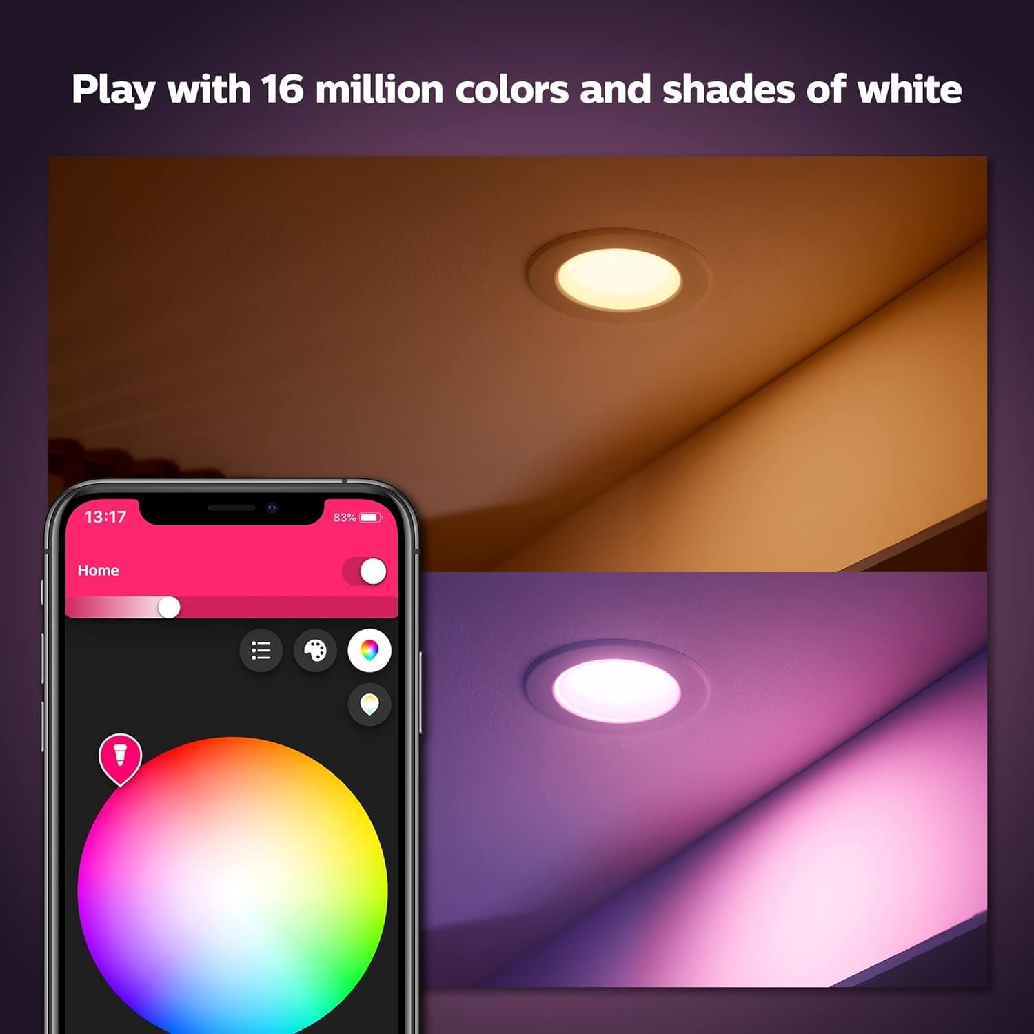Philips Hue Smart Lighting Bundle: 3-Pack A19 LED Smart Light Bulbs (White and Color Ambiance) Bridge - Control with Hue App, Compatible with Alexa, Google Assistant, Apple Homekit - Image 6