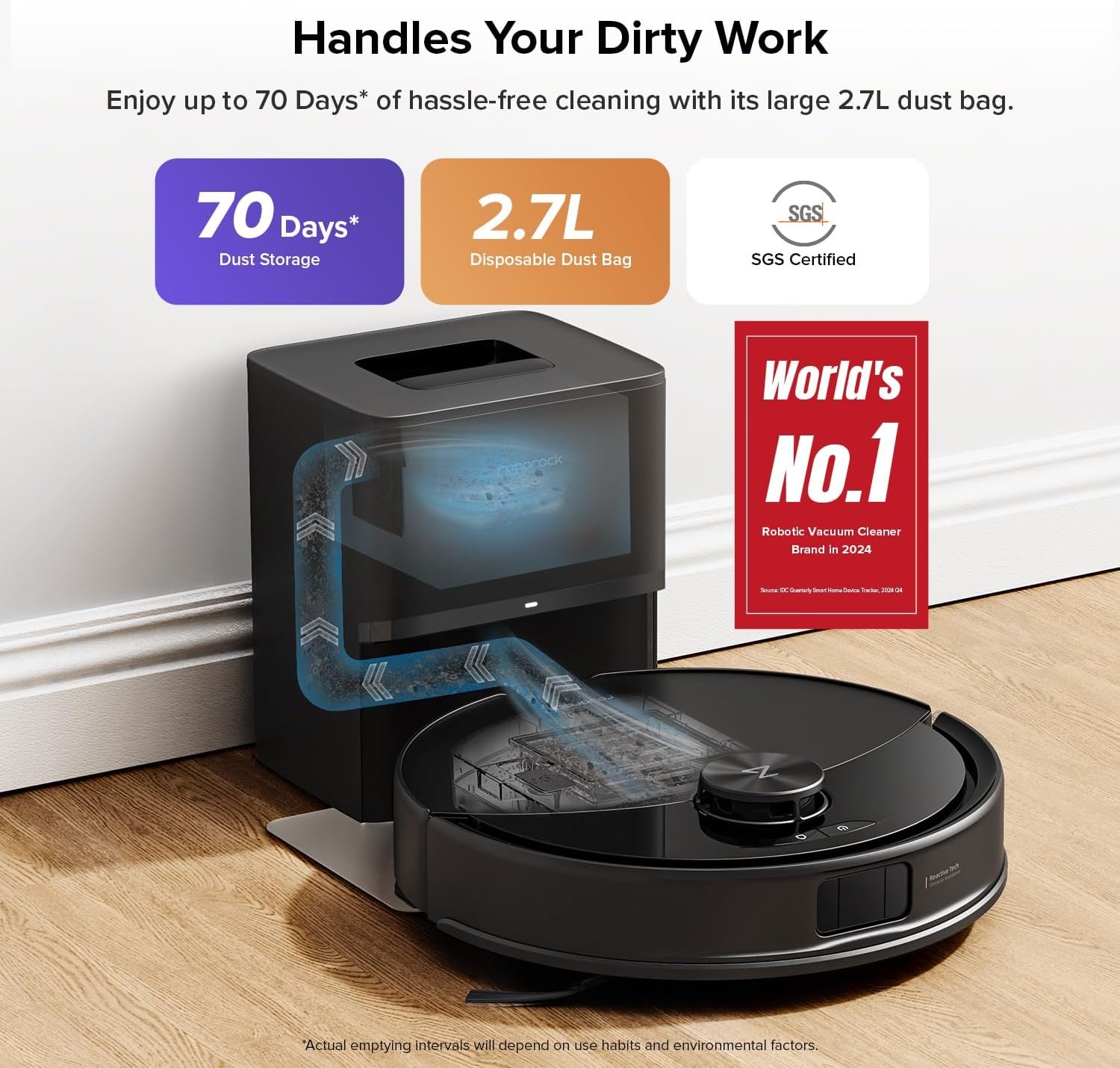 roborock Q10 S5+ Robot Vacuum and Mop, 10,000Pa Suction, Upgraded from Q8 max+, 70 Days Self-Emptying, Obstacle Avoidance, Sonic Mopping, Dual Anti-Tangle Design, Auto Mop Lifting, Ideal for Pet Hair - Image 2