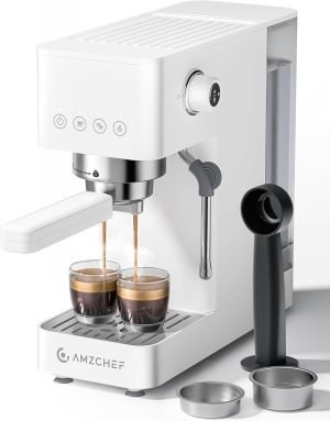 AMZCHEF Espresso Machine 20 Bar, Compact Espresso Maker with Steam Milk Frother, Coffee Ma...