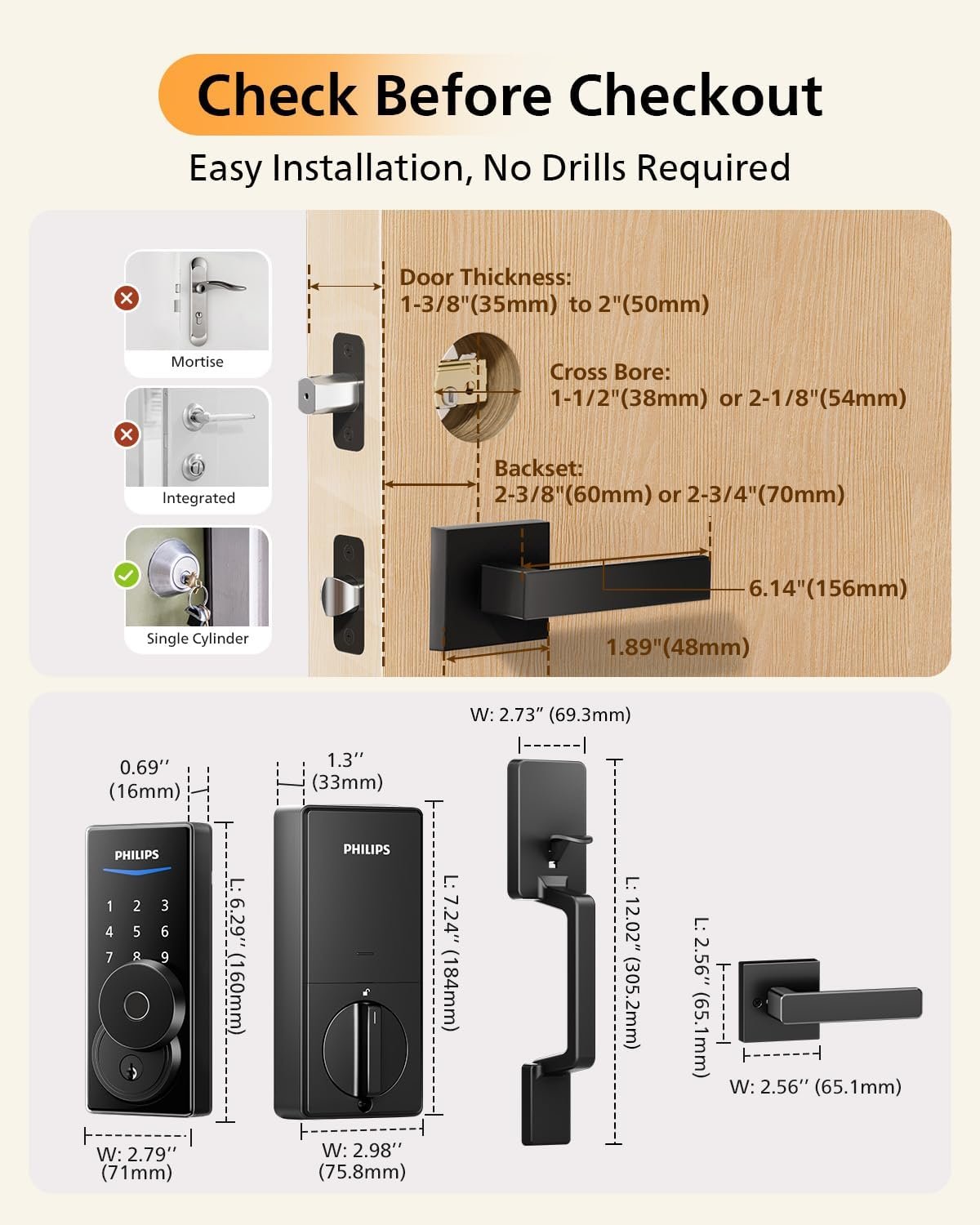 Philips WiFi Smart Keyless Entry Door Lock Deadbolt With Handle Set, Built-in WiFi, App Remote & Voice Control, Fingerprint Smart Lock For Front Door, Touchscreen Keypad Front Door Lock Set, Auto Lock - Image 9