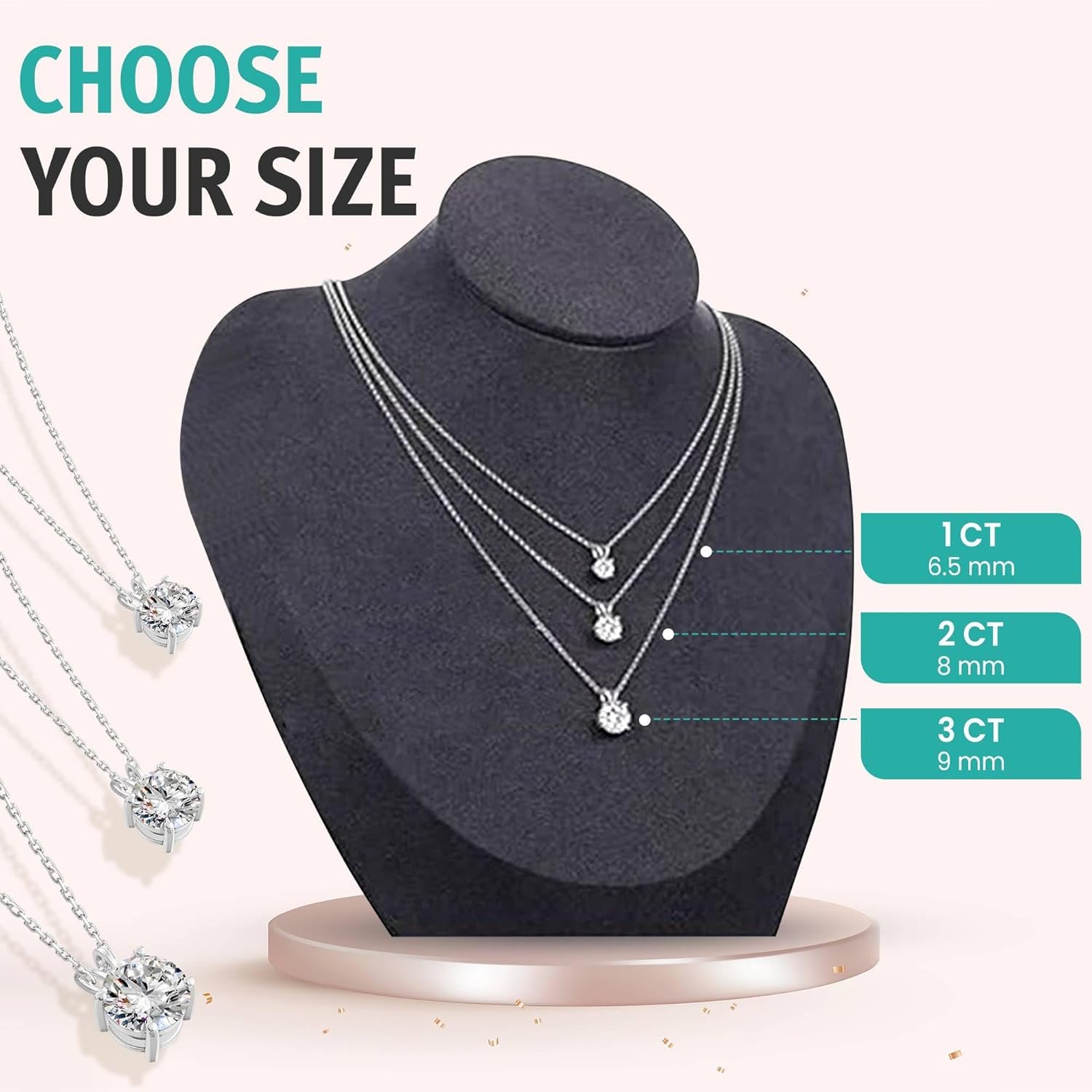 Moissanite Necklace for Women - Moissanite Pendant for Women, Solitaire Necklace, Lab Created, Sterling Silver, Heart Shaped Back, Round, 1-3 Carat - Image 6
