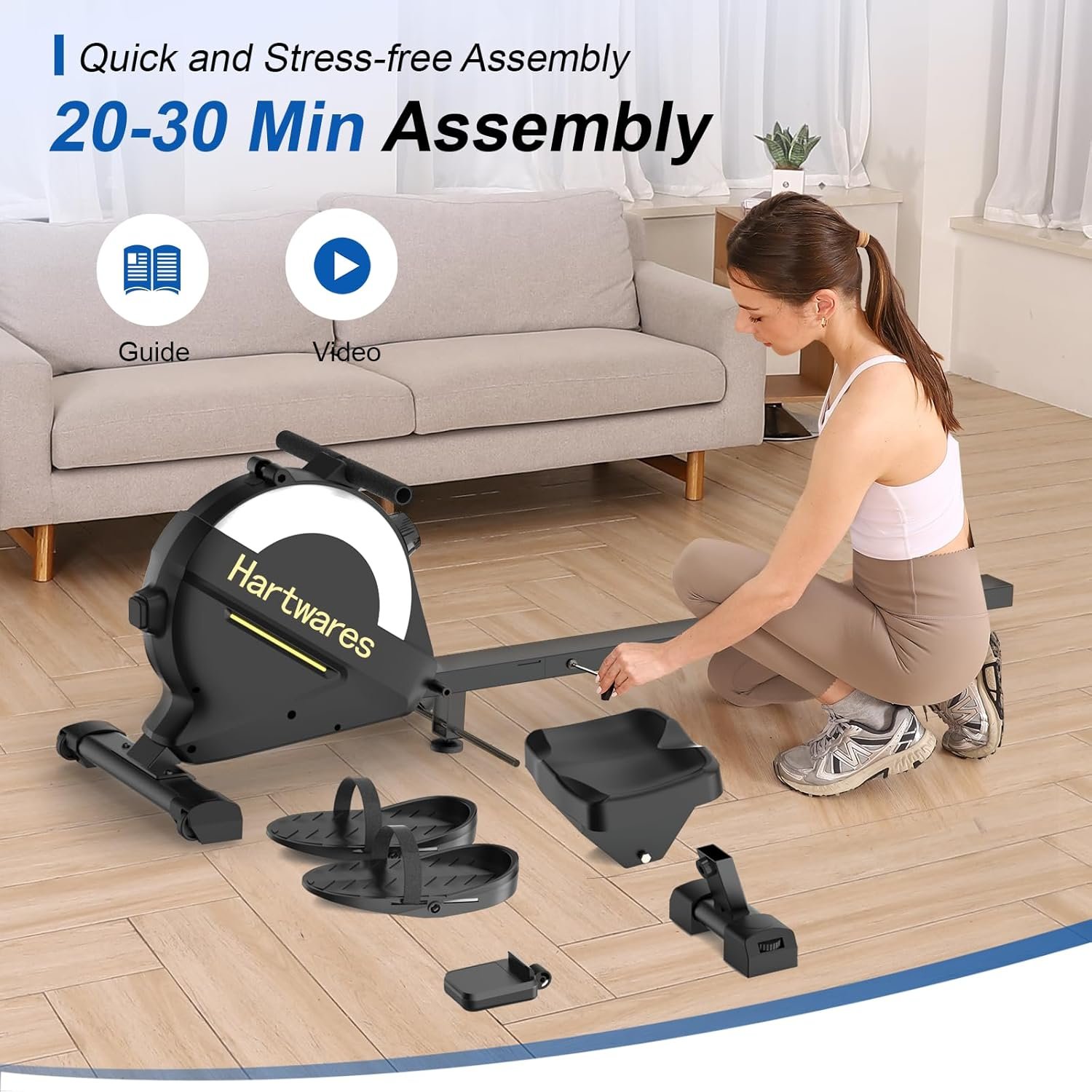 Rowing Machines for Home,Hartwares Magnetic Rowing Machine with 77lbs High Resistance Rowing Machine,16 Levels of Quiet Resistance,Rower Machine for Home Row Machine,App Compatible,LCD Monitor - Image 7