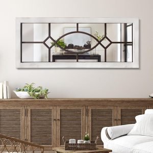 Farmhouse Mirror for Wall Decor 43.3″ x 17.7″ Large Rustic Mirror Wooden Decorative Wall Mirror for Living Room, Bedroom, Entryway