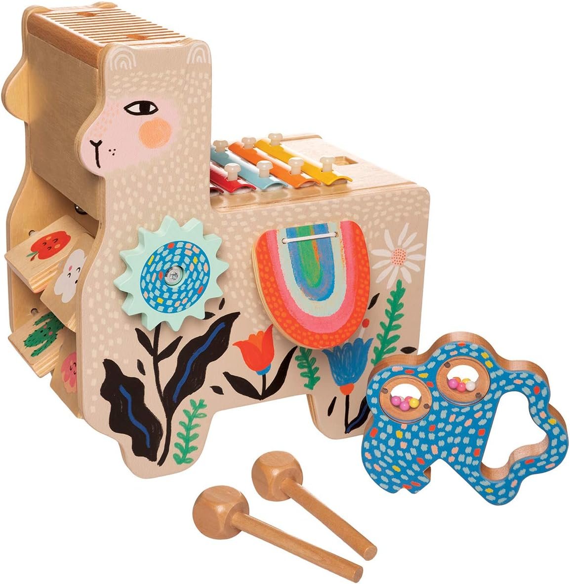 Manhattan Toy Musical Llama Wooden Instrument for Toddlers with Maraca, Clacking Saddlebags, Drumsticks, Washboard & Xylophone - Image 2