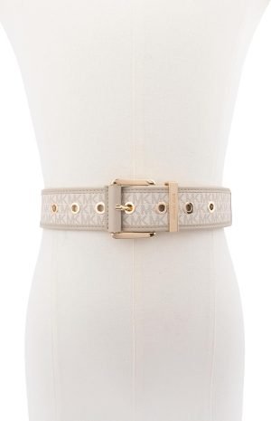 Michael Kors Womens 1.75 Inch Logo Belt with Grommets, Stylish Fashion Accessory for Everyday Wear