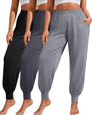 3 Pack Women Plus Size Yoga Joggers Lounge Sweatpants Lightweight Casual Jogger Running Workout Pant with Pockets