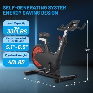 Exercise Bike with 32 Level Adjustable Magentic Resistance & Emergency Brake, 5 in 1 Self-Powered Bike, 350 Lbs Magnetic Exercise Bike, Adjustable Handlebar & Seat, Visualizing Motion Data