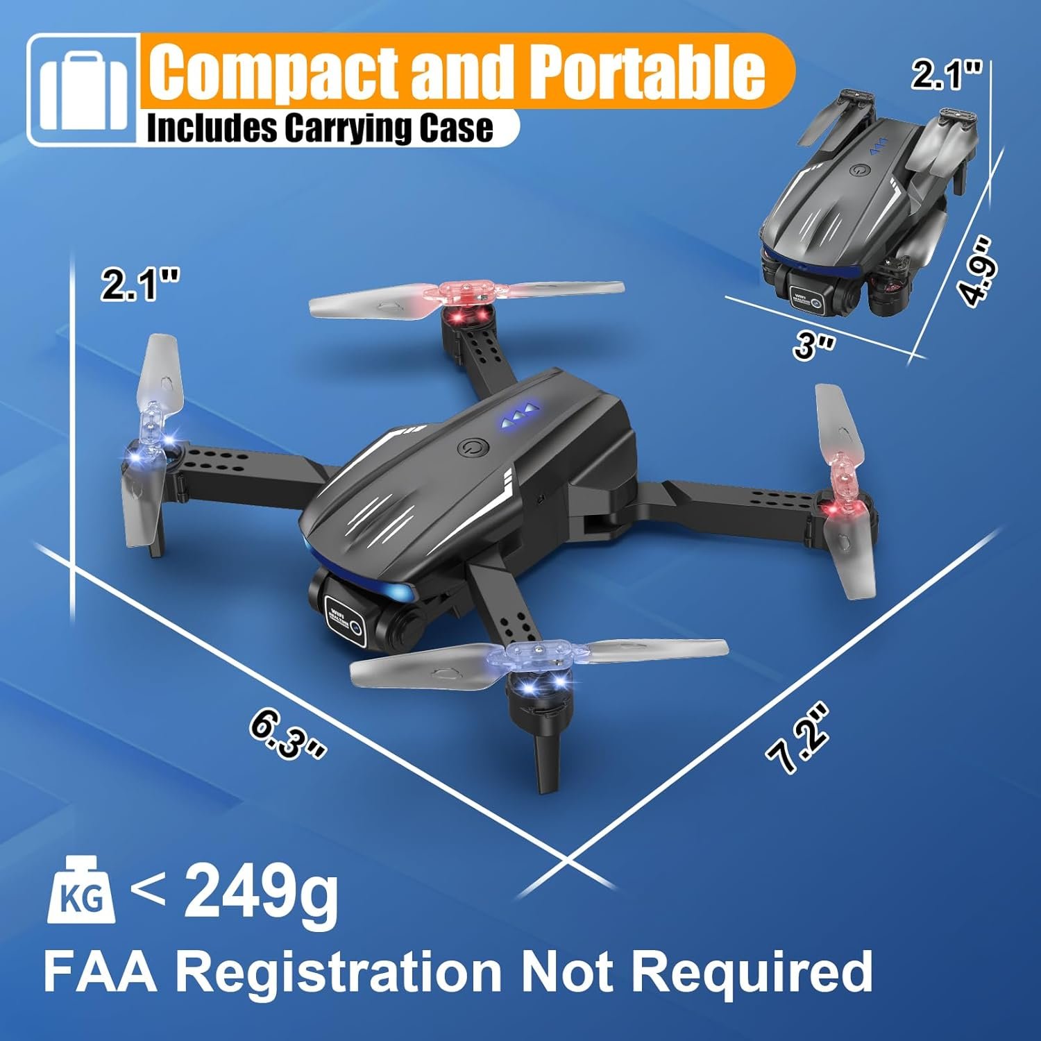 Drone with 1080P Camera for Kids Adults, Foldable RC Quadcopter with One Key Take Off/Land, Gesture Selfie, 3D Flip, 2 Batteries, Carrying Case, Toy Gift for Beginners - Image 7