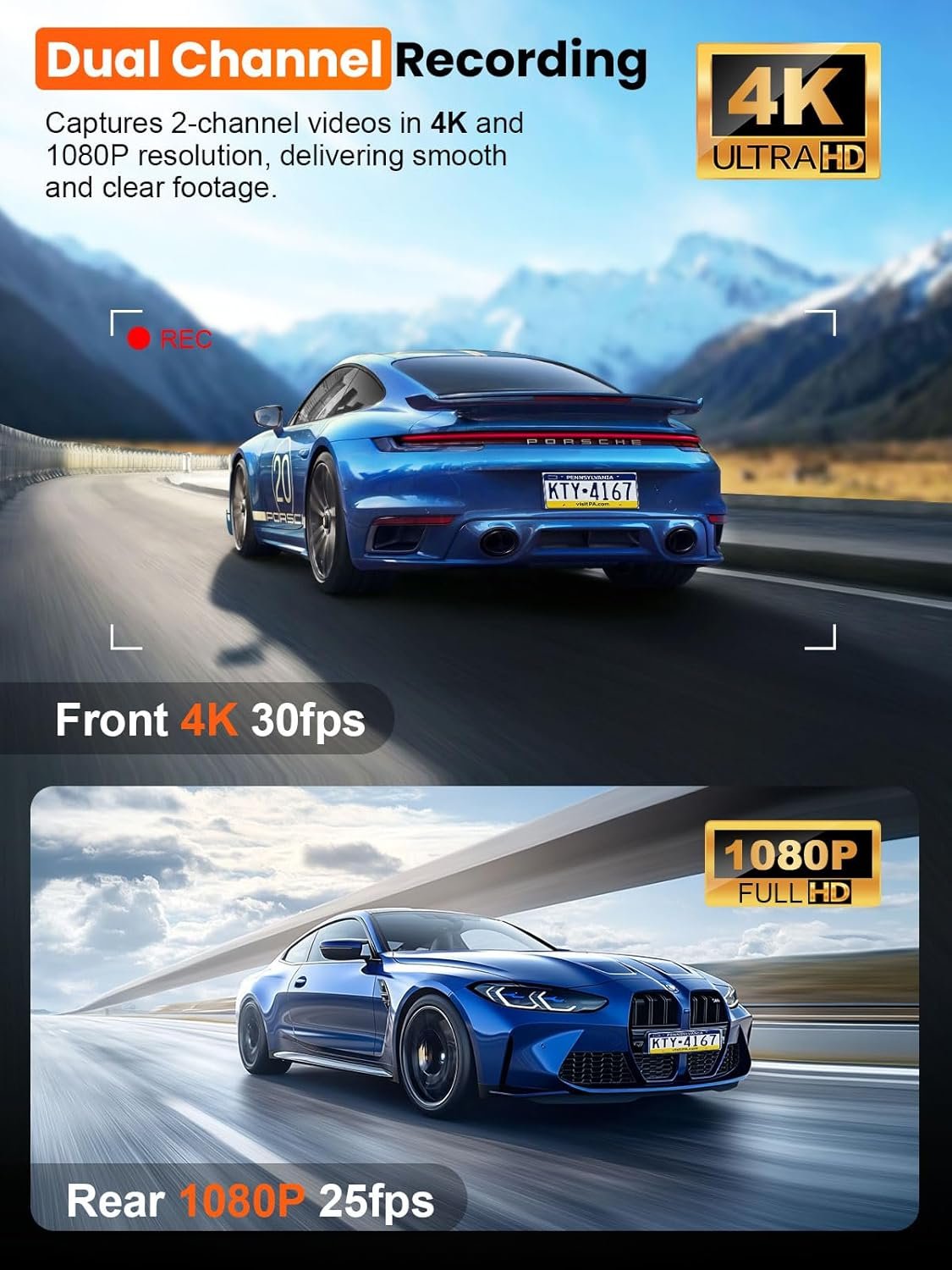 4K Dash Cam Front and Rear, Built-in 5G WiFi GPS, 64GB Card Included, 3.59'' IPS Screen Dash Camera for Cars, Dual Dashcam with G-Sensor, Loop Recording, WDR, Night Vision, 24H Parking Monitor - Image 3
