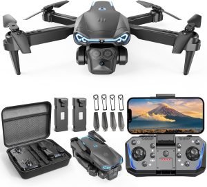 Foldable Drone with 1080P HD Camera for Beginners & Adults, FPV Live Video, One Key Start, Altitude Hold, 3D Flips, Gesture Selfie, 3 Speed Modes, 2 Batteries