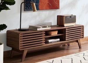 mopio Ensley TV Stand, Mid Century Modern for 55/60/65 inch TV, Farmhouse TV Stand, Entertainment Center with Storage, TV and Media Console for Living Room (Walnut, 59″ Low)