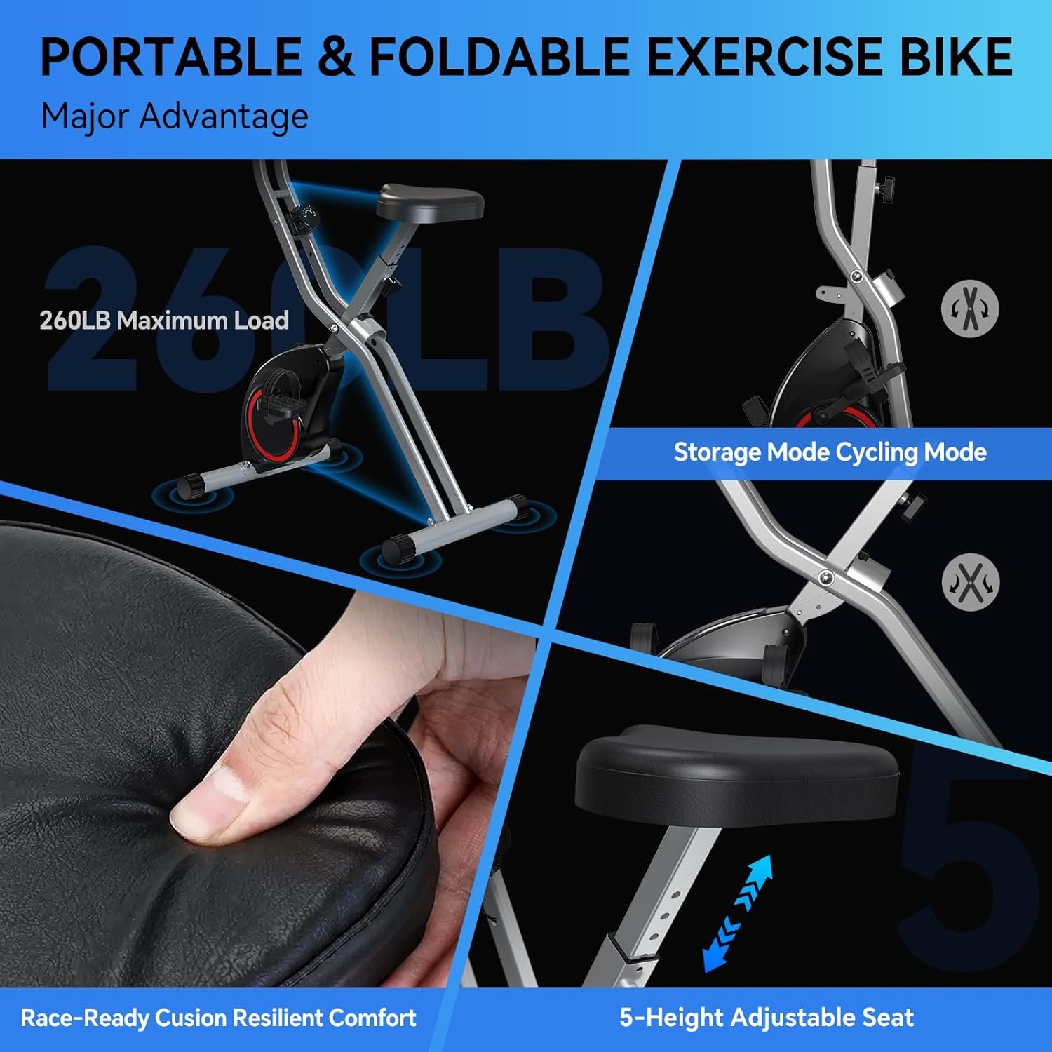 Foldable Exercise Bike for Small Apartments, Stationary Bikes for Home, Indoor Portable Cycling Bike with 16-Level Magnetic Resistance, 260LBS Capacity, 5.5 LBS Flywheel, for Small Space Workout 816 - Image 4