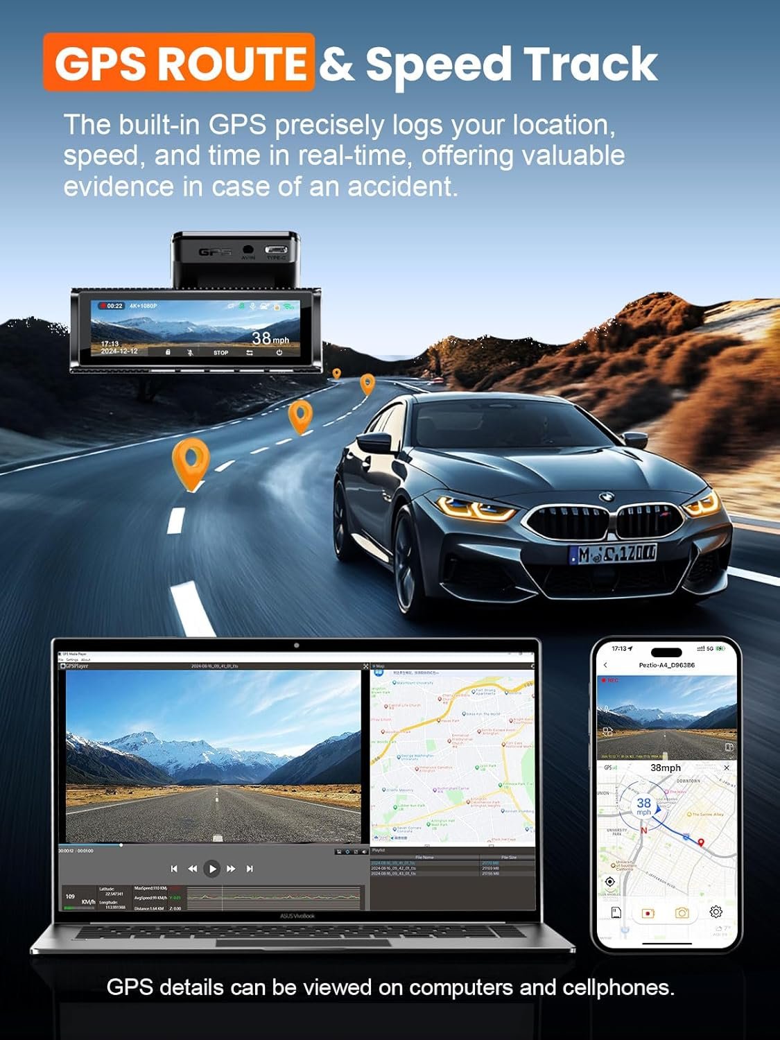 4K Dash Cam Front and Rear, Built-in 5G WiFi GPS, 64GB Card Included, 3.59'' IPS Screen Dash Camera for Cars, Dual Dashcam with G-Sensor, Loop Recording, WDR, Night Vision, 24H Parking Monitor - Image 5