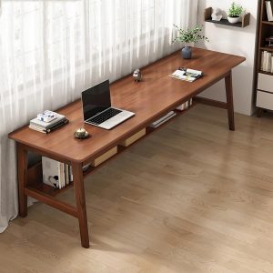 63″ Long Solid Wood Desk Mid Century Modern Desk, Home Office Computer Desk, Simple Solid Wood Writing Desk Study Table Workstation, Walnut