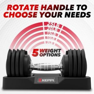 Keppi Adjustable Dumbbells Set-25lb/40lb/55lb/60lb, Anti-Slip Metal Fast Adjust Weight Handle, Exercise & Fitness for Full Body Workout – Adjustable Dumbbell Series
