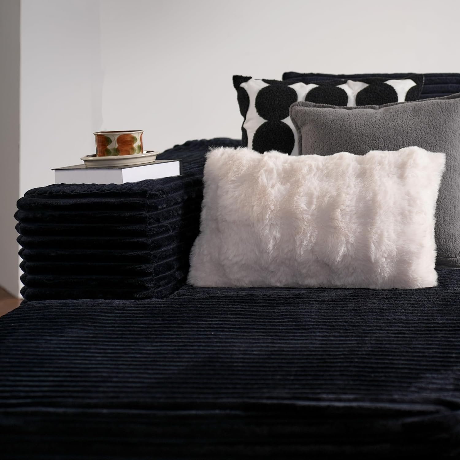 ovios 104" Cloud Sectional Couch with L-Shape Chaise,Modern Modular Sofa with Deep Seat, Upholstered Couches for Living Room Bedroom,No Assembly Required, Black (Plush Corduroy Fabric) - Image 9