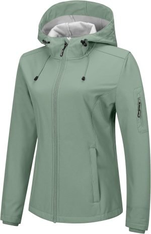 Outdoor Ventures Women’s Softshell Jacket with Hood Fleece Lined Warm Lightweight Wa...