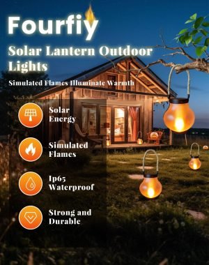 Large Solar Lanterns Outdoor Waterproof, Solar Lanterns Outdoor Waterproof, Camp Lamp Solars Flame, Realistic Flames, Ip65, for Patio Poolside Yard Patio Porch Garden Path (2)