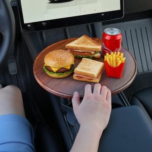 ELECFRESH 360° Rotating Cup Holder Tray Organizer for Car Center Console, Steering Wheel Tray, Detachable Snack/Drink/Phone Holder, Fits for 2025 2026 Tesla Model 3 Y X,Ford F150 Accessories