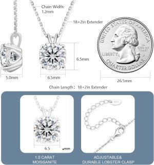 KRKC&CO Moissanite Necklace for Women, 0.5-4CT Lab Grown Sterling Silver Solitaire Heart Pendant, Anniversary Birthday Gift for Wife, Mom Wedding, D Color VVS1, GRA