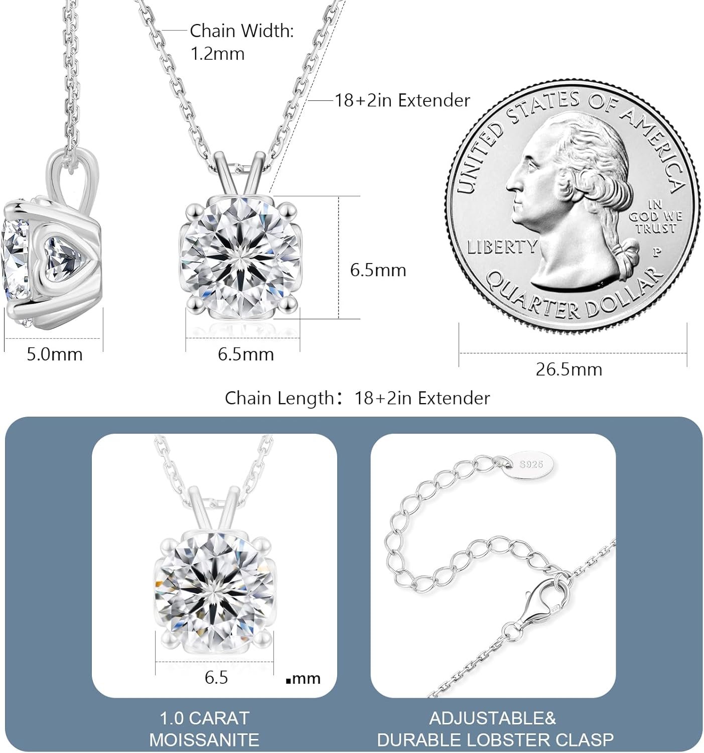KRKC&CO Moissanite Necklace for Women, 0.5-4CT Lab Grown Sterling Silver Solitaire Heart Pendant, Anniversary Birthday Gift for Wife, Mom Wedding, D Color VVS1, GRA - Image 2