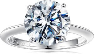 Turandoss Moissanite Rings for Women, 2-3ct Round D Color VVS1 Clarity Engagement Rings 14K White Gold Vermeil 4 Prong Knife Edge Moissanite Solitaire Rings for Women Wife Gifts