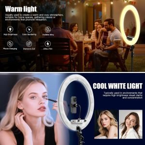 Ring Light with Stand and Phone Holder, 19″ Ring Light Tripod for iPhone, Professional LED Circle Light with 78″ Tripod, Selfie Ringlight for Live Streaming, Makeup, Barber, TikTok, YouTube, White