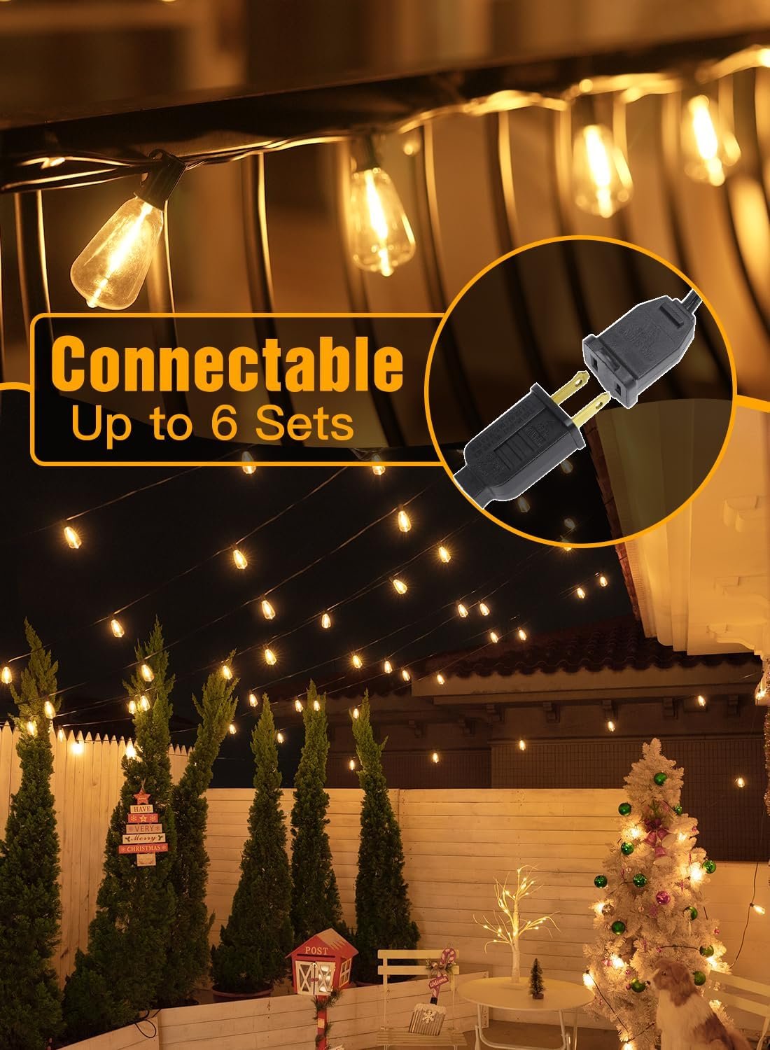 Ollny Outdoor String Lights 160FT, Shatterproof Connectable Patio Lights with 80+4 Spare ST38 Vintage Bulbs, 2200K Warm White Waterproof Outside Hanging Light for Yard Camping Gazebo Porch Balcony - Image 4