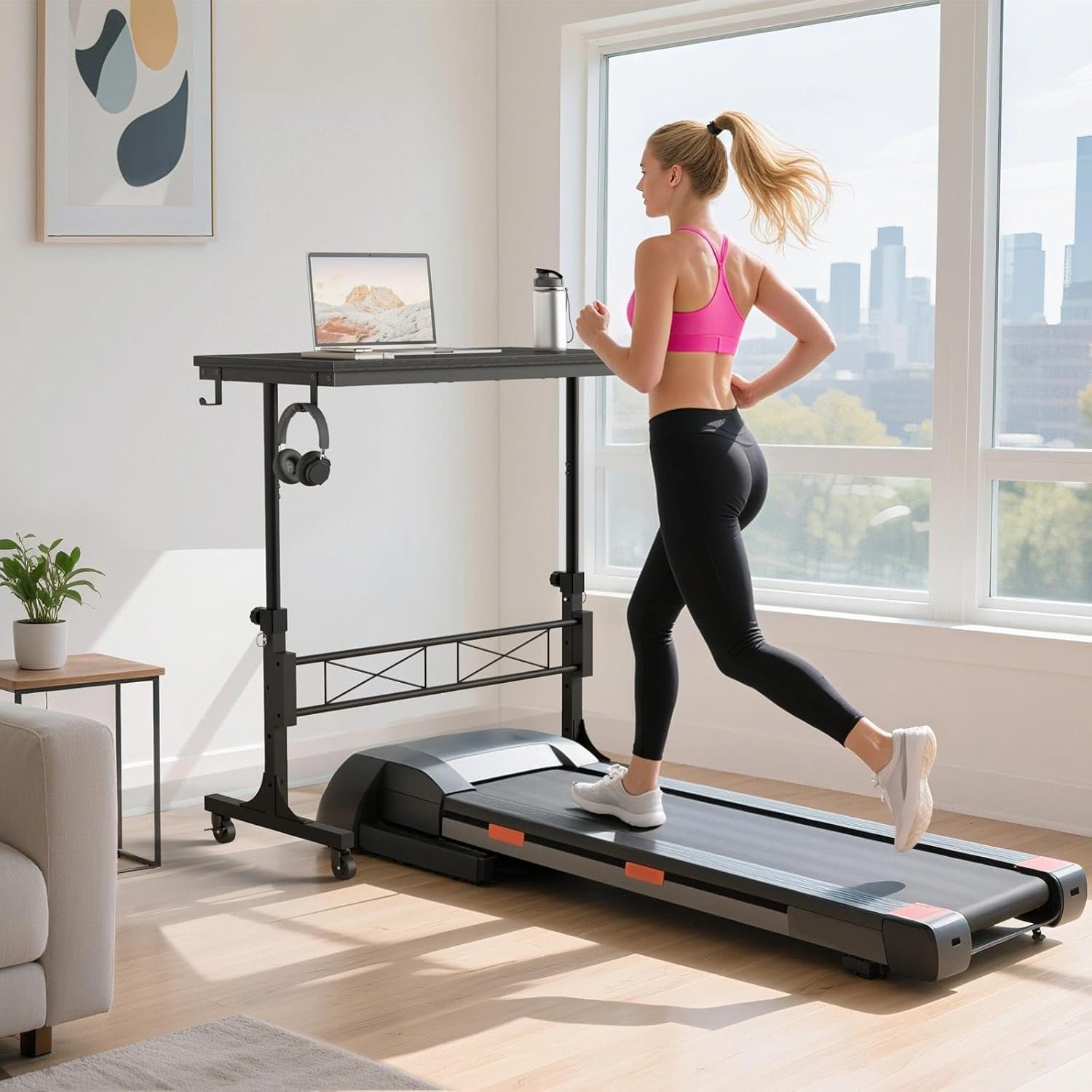 Small Portable Rolling Standing Desk - 32 Inch Adjustable Height Mobile Teacher Podium on Wheels for Classroom, Stand Up Desks for Treadmill Walking Pad, Couch Sofa Side Laptop Table, Black - Image 2