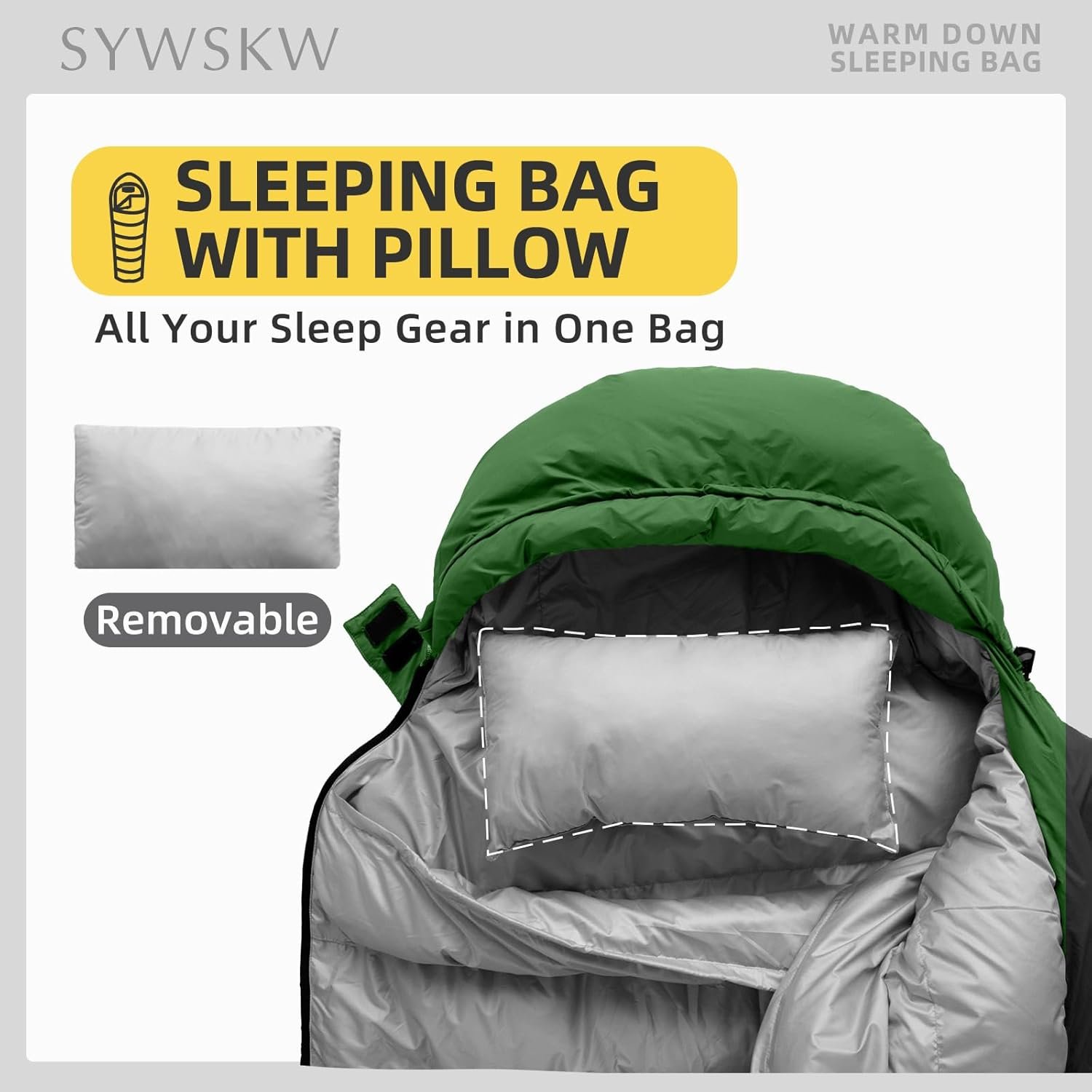 Down Sleeping Bag with Pillow, Ultralight Rectangular Sleeping Bag for Adults, Youth Backpacking,Hiking and Camping Outdoor with YKK Two-Way Zipper 680 FP Down - Image 3