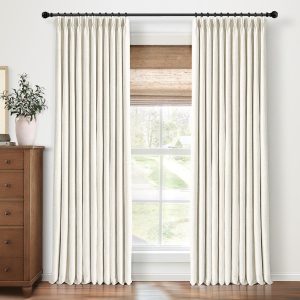 Pinch Pleated Blackout Curtains 96 Inches Long, Linen Blend, 100% Blackout Drapes with 20 ...