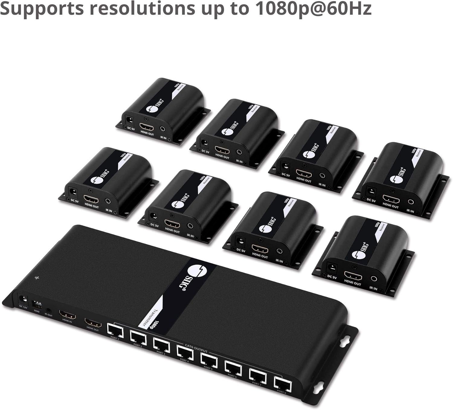 SIIG 1080p HDMI Extender Splitter Over CAT5e/6 Ethernet 1 in 8 Out 130ft - 8 Port Extender, IR Extension and EDID Pass-Through (CE-H24811-S1) - Image 3