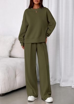 PRETTYGARDEN 2 Piece Sets For Women Fall Trendy Long Sleeve Sweatshirt Wide Leg Pants Loun...