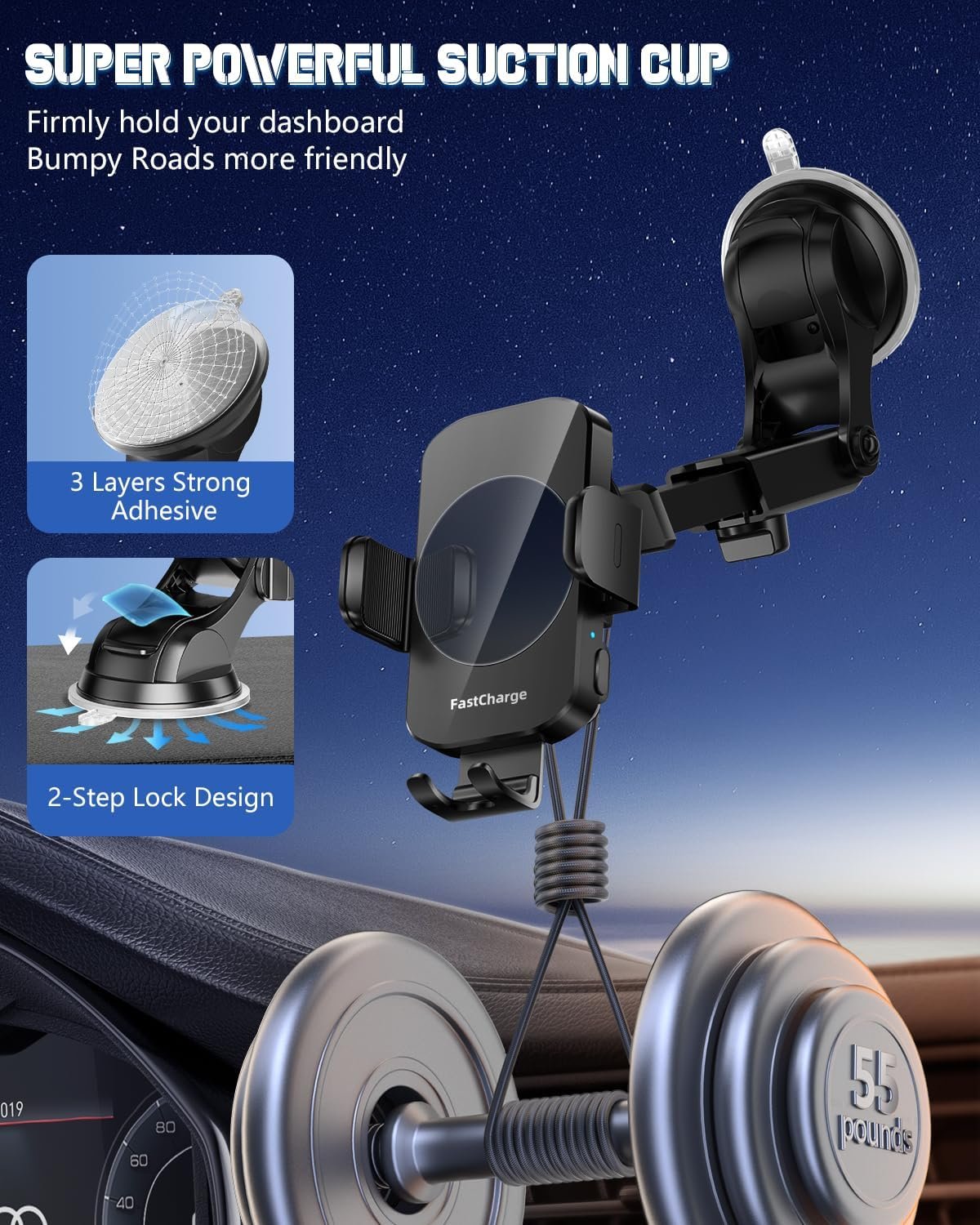 Wireless Car Charger, Fast Charging Phone Holder 3 in 1 Phone Mount Auto Clamping Car Accessories Compatible with iPhone 17 16 15 14 13 12 11 Xs XR, Samsung S23 Ultra S22 S21 S20(Deep Space Black) - Image 7