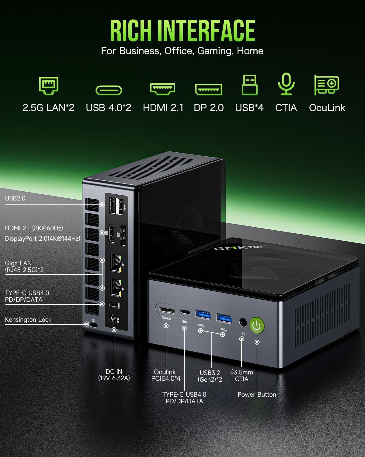 GMKtec Mini PC Gaming, M7 AMD Ryzen 7 PRO 6850H (8C/16T 4.70Ghz) Dual NIC LAN 2.5G Desktop Computer, 32GB DDR5 RAM + 512GB Hard Drive PCle SSD, Dual USB4, HDMI 2.1, USB-C - Image 6