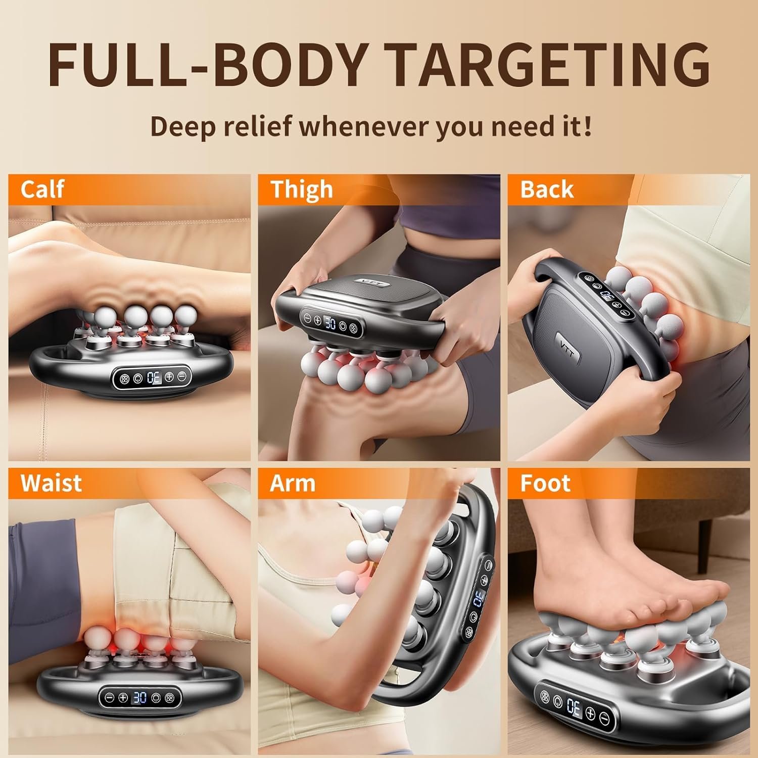 VTT 16-Head Massage Gun Set, Deep Tissue Percussion Massager with 3 Modes & 30 Intensities,Quiet Muscle Massage Gun for Back,Shoulders, Legs, Foot, Body Muscle Pain Relief - Image 6