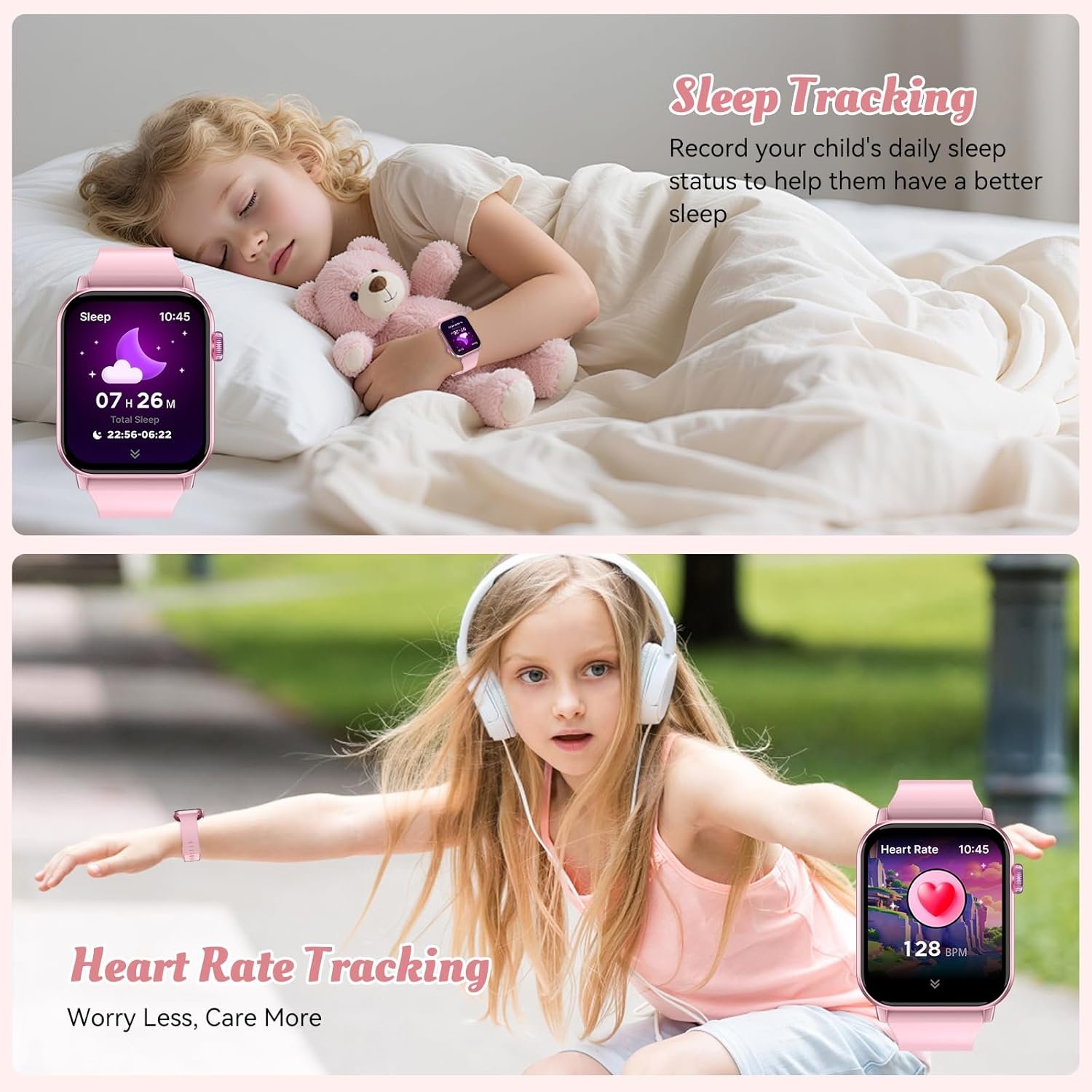 Smart Watch for Kids, 12 Puzzle Games HD Touch Screen Watches, Step Counter, Heart Rate and Sleep Monitor, Flashlight, Music Player,12/24 hr Educational Toys Birthday Gifts for Girls Ages 6-12 (Pink) - Image 4