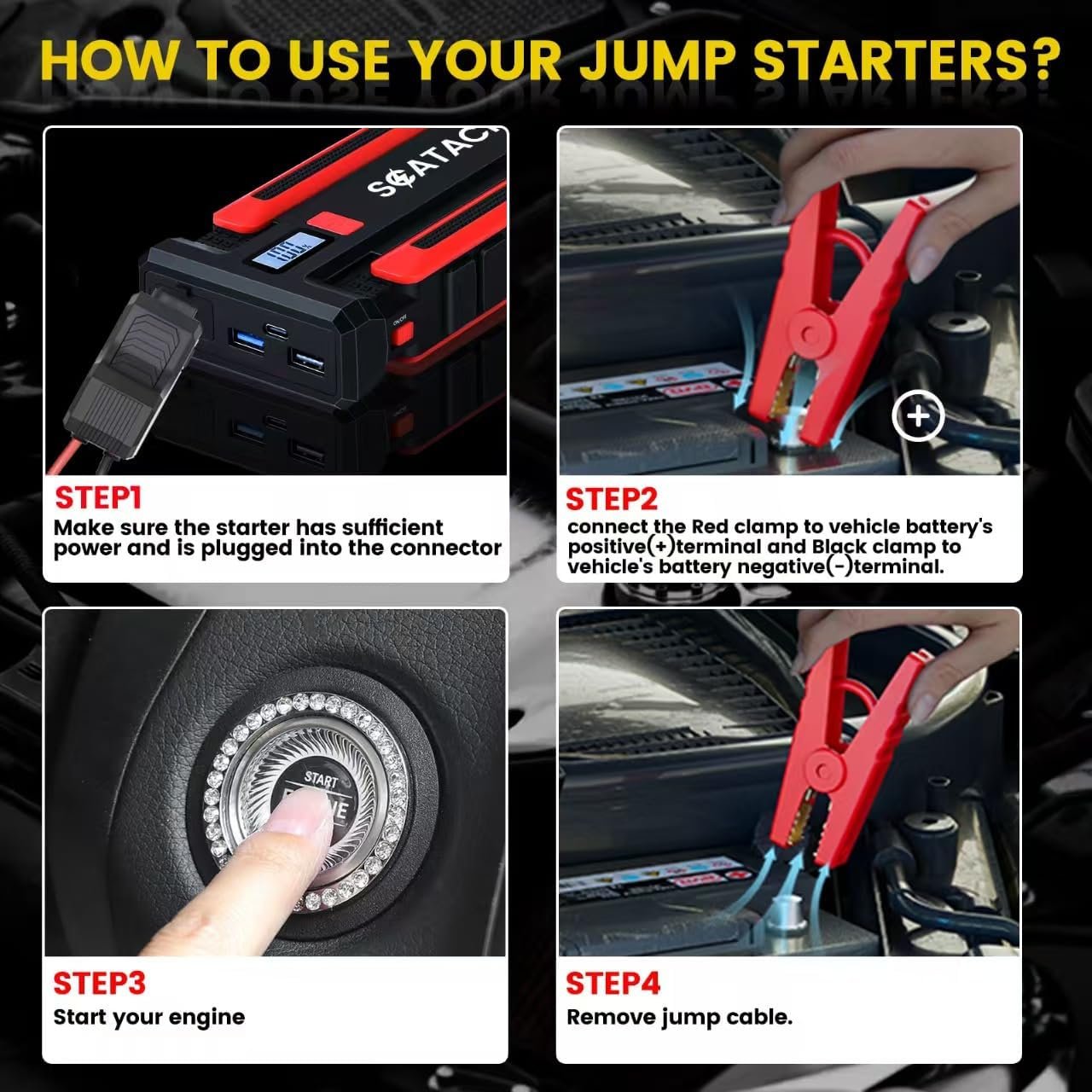 Scatach 002 4000A Car Battery Jump Starter,12V Jump Starter Battery Pack (up to 10.0L Gasoline and 8.0L Diesel Engine), Portable Jump Box with LED Display, 3 Modes Flashlight and Jumper Cable - Image 6