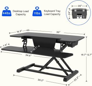 FLEXISPOT Electric Standing Desk Converter 36″ Wide Motorized Stand up Riser for Monitor and Laptop, Black Height Adjustable Workstation for Home Office