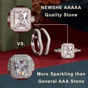 Newshe Jewellery Wedding Band Bridal Ring Enhancer Engagement Ring Set for Women 925 Sterling Silver Radiant Cubic Zirconia Size 5-10