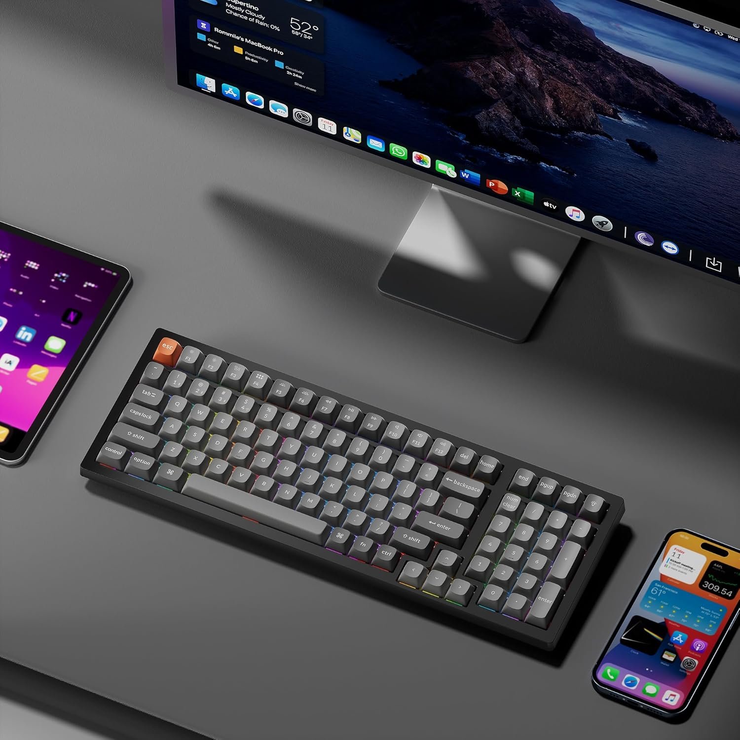 Keychron K4 Max Mechanical Keyboard Wireless with Number Pad, 2.4 GHz/Bluetooth 5.1/Wired Custom Keyboard with 100 Keys, Programmable RGB Backlight Hot-Swappable for Mac Windows Linux - Image 7