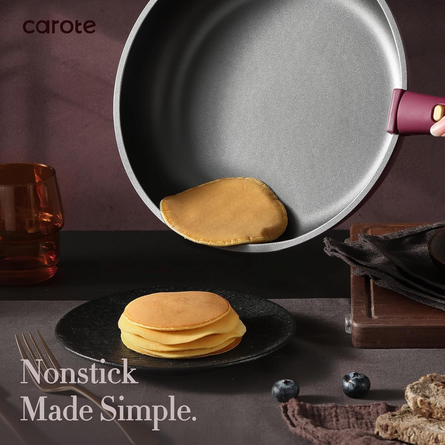 CAROTE 21pcs Pots and Pans Set, Nonstick Cookware Set Detachable Handle, Induction Kitchen Cookware Sets Non Stick with Removable Handle, RV Cookware Set, Gold and Purple - Image 3