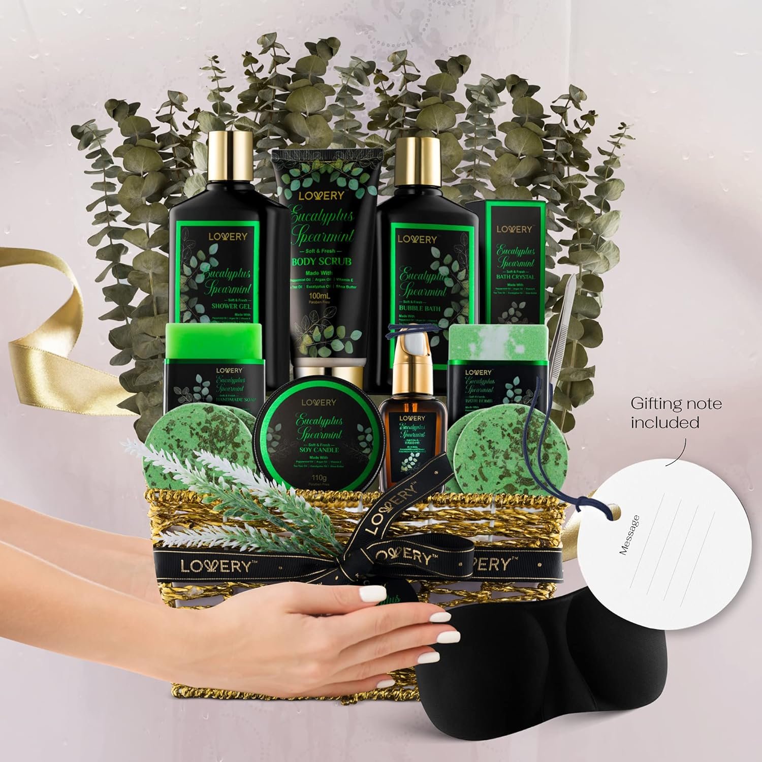 Eucalyptus Spearmint Bath Set, Home Spa Set with Natural Mint Fragrance, 17 Pcs Gift Basket, Eucalyptus Bath Oil, Shower Gel, Bubble Bath, Bath Crystal, Steamer Tablet & More, Best Birthday Gift - Image 5
