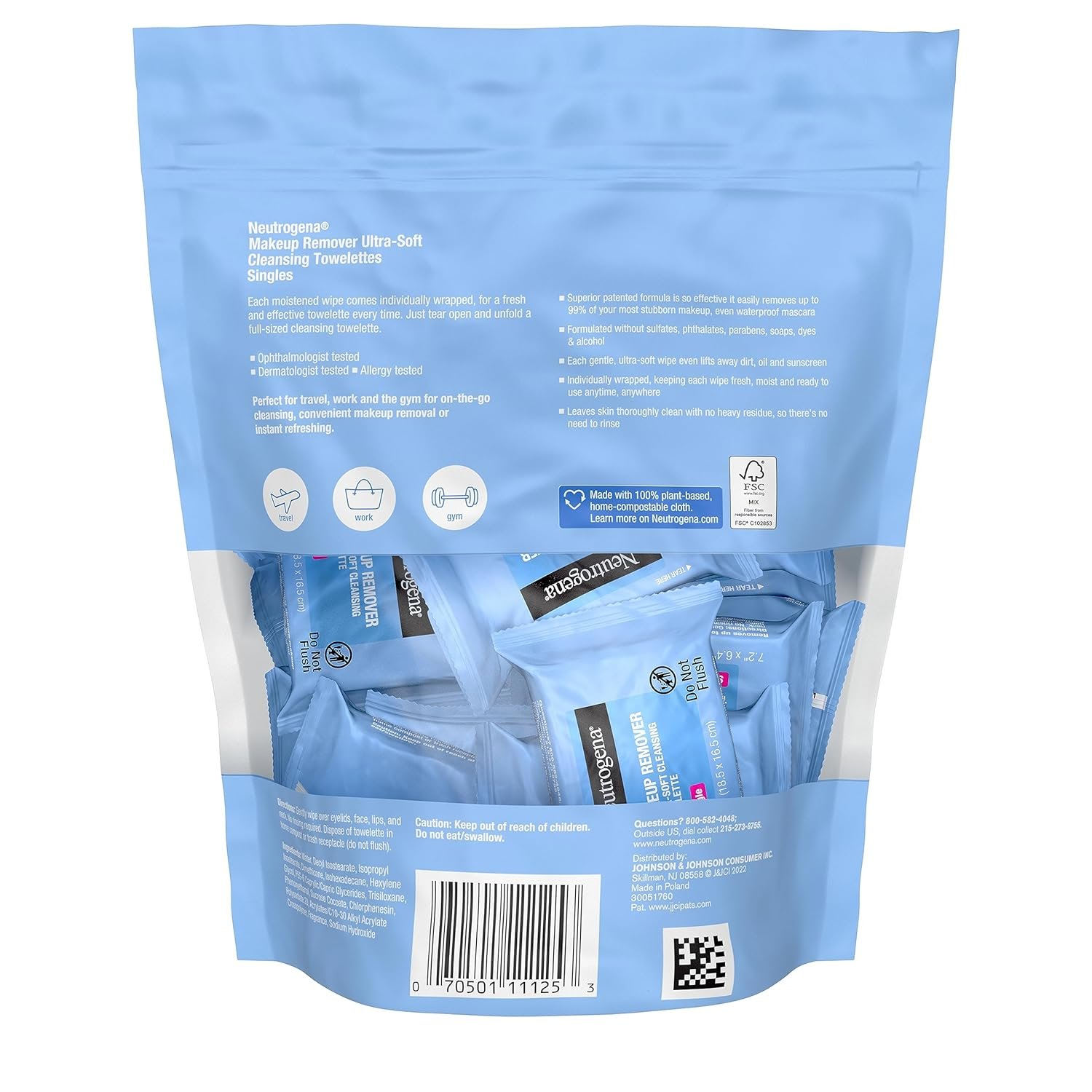 Neutrogena Makeup Remover Wipes Singles, Individually Wrapped, Daily Facial Cleanser Towelettes, Gently Removes Oil & Makeup, Alcohol-Free, 20 ct - Image 9
